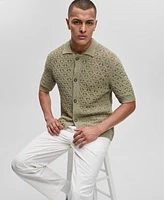Hugo Boss Men's Sommp Short Sleeve Knitted Textured Button-Front Shirt