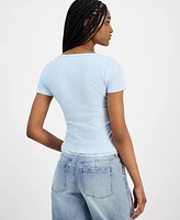 Hippie Rose Juniors' Lace-Trim Layered Henley T-Shirt