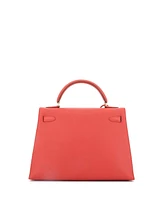 Pre-Owned Hermes Kelly 32 Handbag Red Ardennes with Gold Hardware