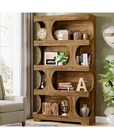 Tribesigns 71" Tall Bookcase Set of 2, 4-Tier S-Shaped Bookshelf, Wood Decorative Storage Shelving, Modern Freestanding Display Shelves, Large Library