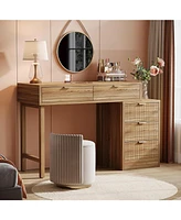 Tribesigns Modern Vanity Desk with Storage,Makeup Vanity Desk with 5 Drawers,(Without Mirror), Walnut Brown