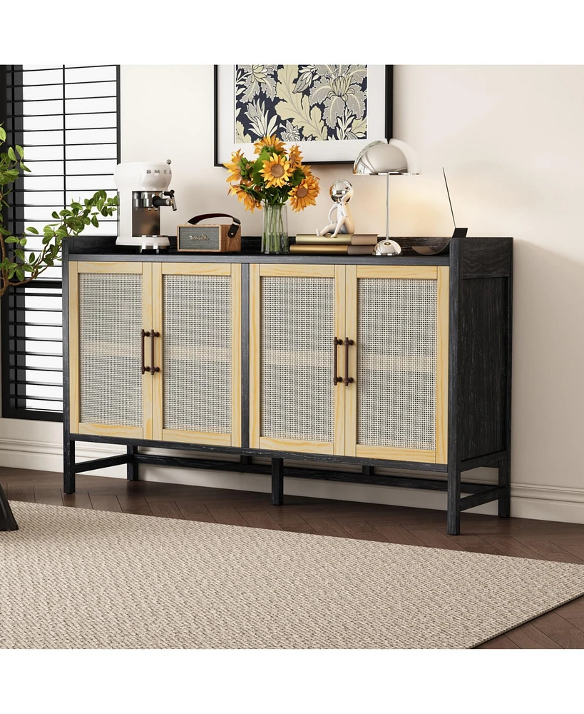 Rustic Sideboard with Rattan Doors & Adjustable Shelves