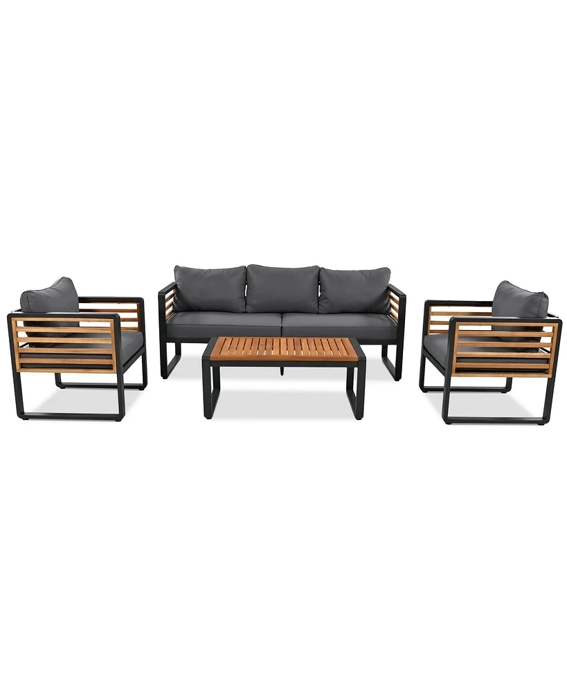 Outdoor 5-Piece Sofa Set with Cushions and Acacia Wood Tabletop