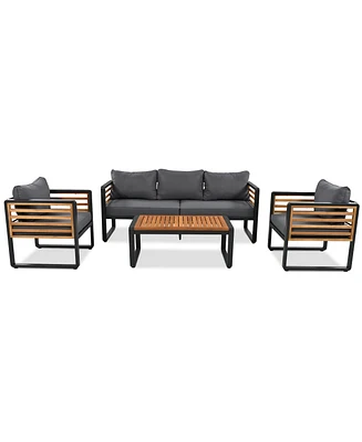 Outdoor 5-Piece Sofa Set with Cushions and Acacia Wood Tabletop