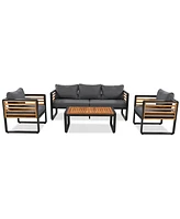 Outdoor 5-Piece Sofa Set with Cushions and Acacia Wood Tabletop