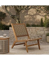 LuxenHome Outdoor Acacia Wood Woven Back and Seat Armless Deck Chair