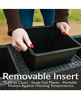 3-Section Wicker Raised Planter Box - 3 Removable Plastic Inserts - Above Ground Raised Garden Bed with Legs - 30.75" W x 11.75" D x 22" H