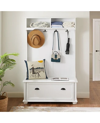 Modern Hall Tree with Shoe Rack, Coat Hooks, and Open Shelves - 40" W x 64" H
