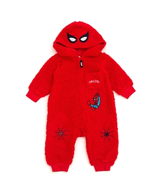 Avengers Baby Boys Marvel Spider-Man Cozy Sherpa Zip Up Cosplay Coverall