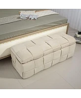 Padded Upholstered Ottoman Bench with High Resilience Cushion for Bedroom or Living Room, Comfortable Seating Built-in Storage Everyday Use-T
