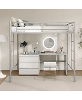 Twin Loft Bed Frame with 2 Ladders Full-length Guardrail