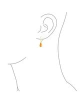 Bling Jewelry Simple White Orange Opal Created Opal Solitaire 7MM Pear Shaped Teardrop Dangle Lever Back Earrings Yellow Gold Plated .925 Sterling Sil