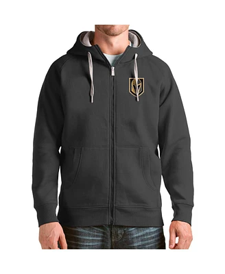 Antigua Men's Charcoal Vegas Golden Knights Logo Victory Full-Zip Hoodie