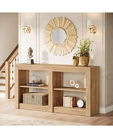 Tribesigns 59-Inch Farmhouse Console Table, 3-Tier Entryway Table with Storage, Wood Console Behind Couch for Living Room, Hallway, Foyer, Oak
