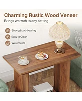 Tribesigns 2 Set End Table for Living Room, 2-Tier Wood Sofa Side Table with Storage and Curved Pedestal, Industrial Bedside Night Stand for Bedroom,