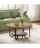 Tribesigns Round Coffee Table for Living Room, 2-Tier Center Table with Storage Shelf, 31.1-Inch Industrial Cocktail Tea Table with Sturdy Curved Meta
