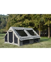 9.8' x 13' Air Glamping Tent: Easy Setup, Waterproof, 4-Season with Hand Pump, Mesh & Chimney (Army Green