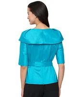 Alex Evenings Petite Bow-Trim Short-Sleeve Taffeta Blouse