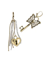 Betsey Johnson Faux Stone Boho Butterfly Lock Key Earrings