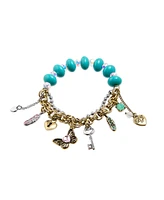 Betsey Johnson Faux Stone Boho Butterfly Mixed Charm Stretch Bracelet