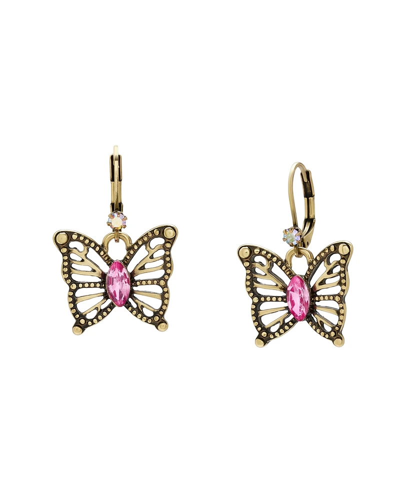 Betsey Johnson Faux Stone Boho Butterfly Openwork Drop Earrings