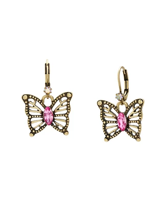 Betsey Johnson Faux Stone Boho Butterfly Openwork Drop Earrings