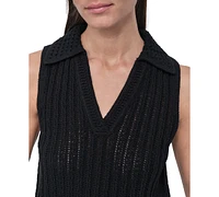 Dkny Jeans Women's Lacey Stitch Collared Sleeveless Sweater