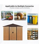 8 ft x 4 ft Outdoor Metal Storage Shed with Window and Metal Foundation for Backyard, Patio, Lawn (Coffee)