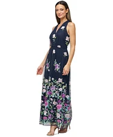 Js Collections Women's Dassie Floral V-Neck Tie-Waist Gown