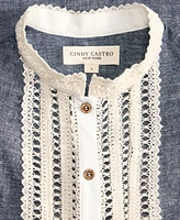 Cindy Castro New York Women's Evita Denim and White Lace Blouse