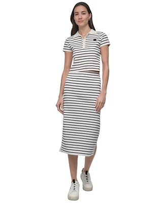Dkny Jeans Women's Striped Short-Sleeve Polo Shirt - IVK