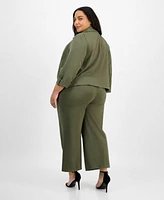 Anne Klein Plus Size Notch Collar Jacket Pleated Top Pull On Pants