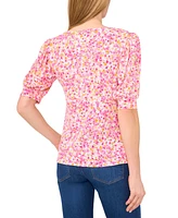 CeCe Women's Crew Neck Shirred Elbow Sleeve Top