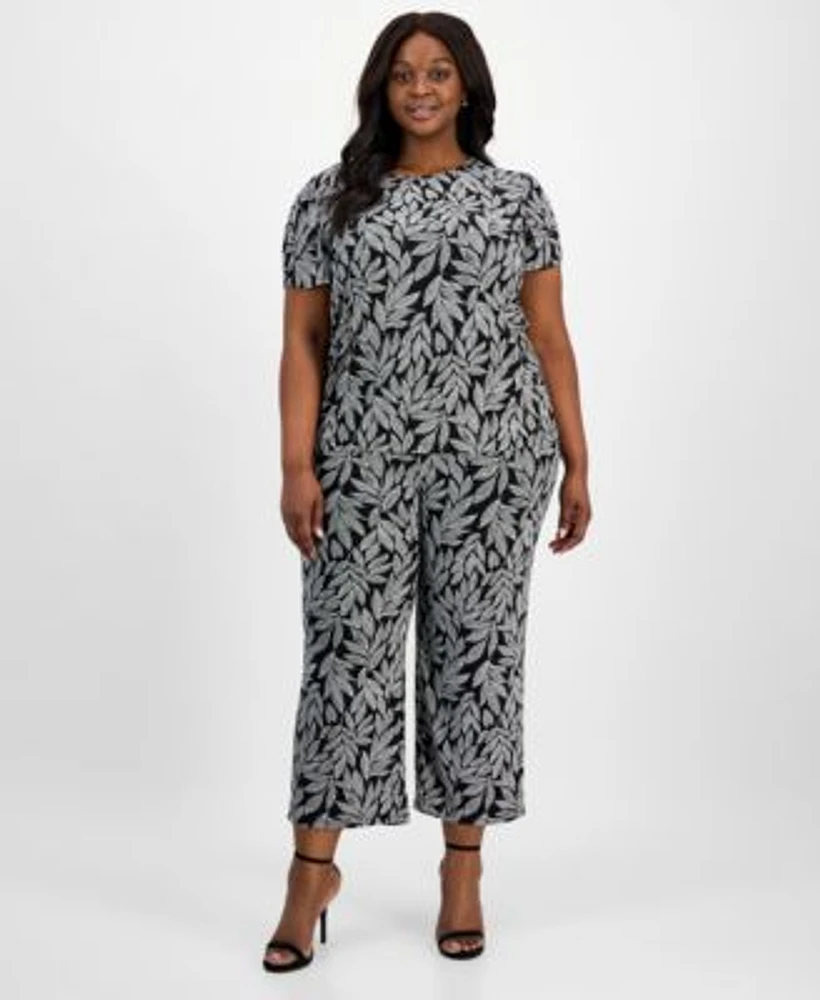 Ak Anne Klein Plus Size Printed Tulip Sleeve Top Wide Leg Pants