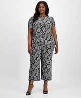 Ak Anne Klein Plus Size Printed Tulip Sleeve Top Wide Leg Pants