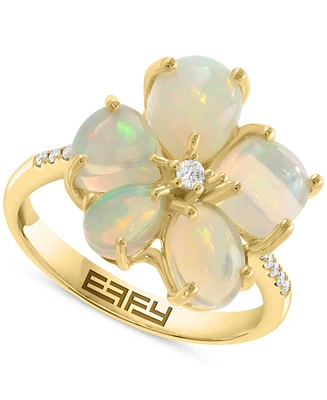 Effy Ethiopian Opal & Diamond (1/4 ct. t.w.) Flower Statement Ring in 14k Yellow Gold