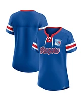 Fanatics Women's Blue New York Rangers Iconic Athena Lace-Up T-Shirt