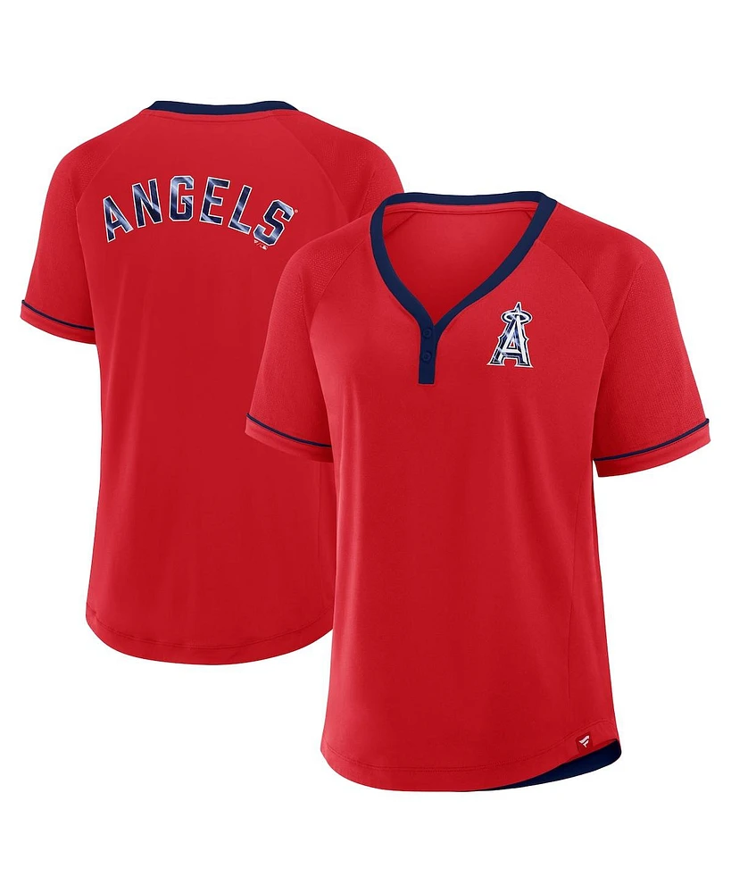 Fanatics Women's Red Los Angeles Angels League Diva Star Raglan V-Neck T-Shirt