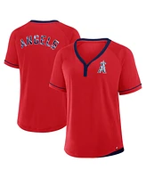 Fanatics Women's Red Los Angeles Angels League Diva Star Raglan V-Neck T-Shirt