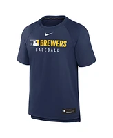Nike Men's Navy Milwaukee Brewers Authentic Collection Pregame Raglan Performance T-Shirt