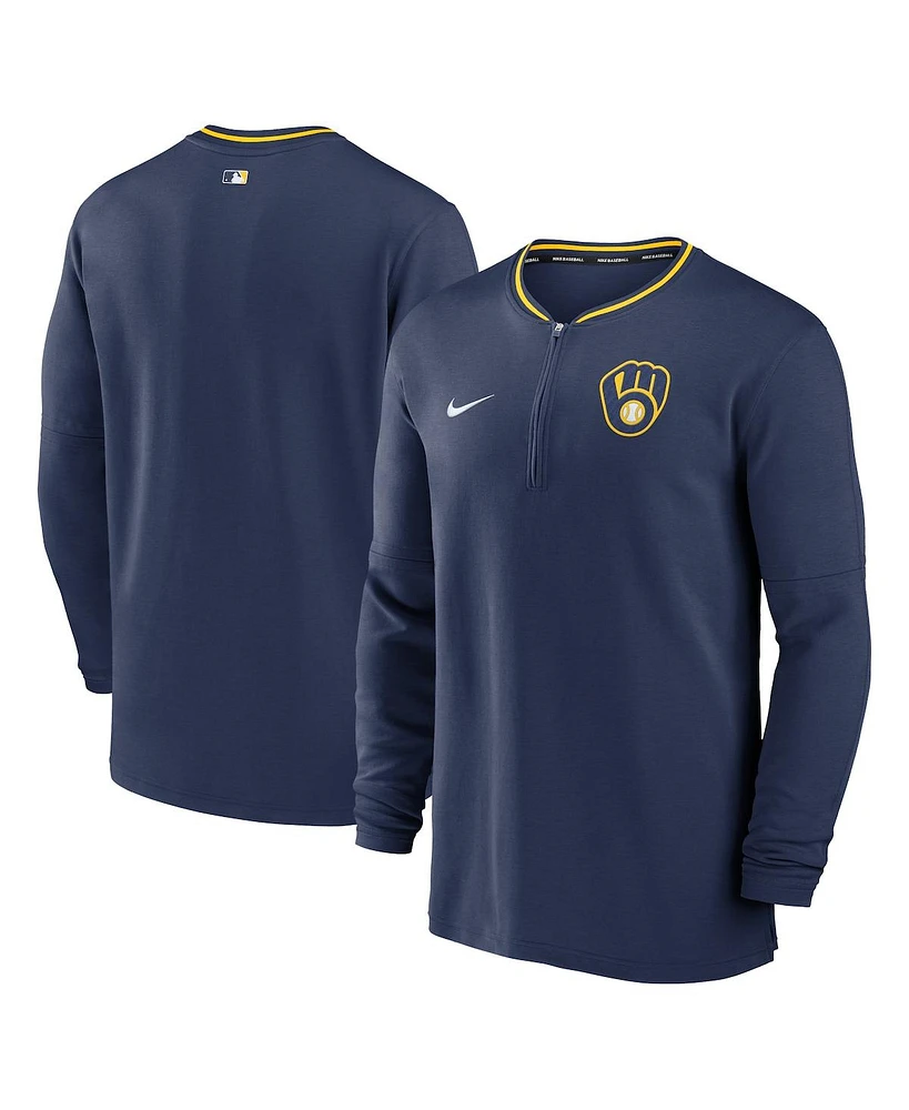Nike Men's Navy Milwaukee Brewers Authentic Collection Performance Half-Zip Top