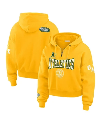 Wear by Erin Andrews Women's Gold Oakland Athletics Patch Quarter-Zip Hoodie