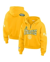 Wear by Erin Andrews Women's Gold Oakland Athletics Patch Quarter-Zip Hoodie