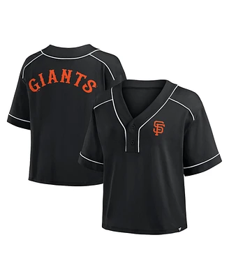 Fanatics Women's Black San Francisco Giants Oversized Champ Game Midi Cropped V-Neck T-Shirt