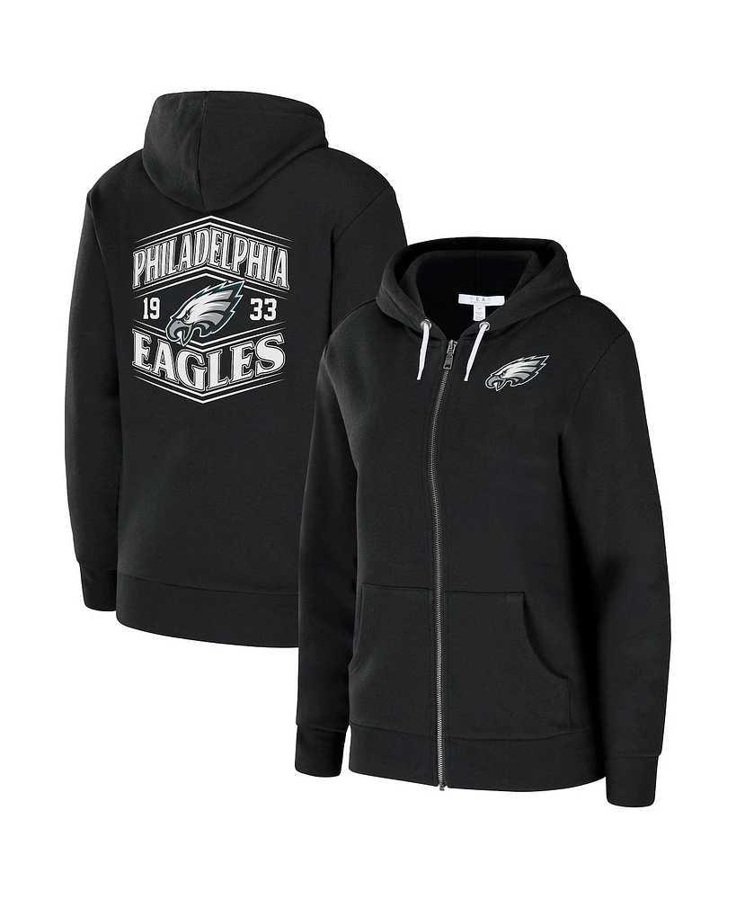 Wear by Erin Andrews Women's Black Philadelphia Eagles Angled Full-Zip Hoodie