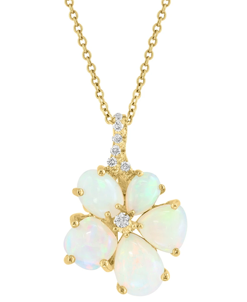Effy Ethiopian Opal & Diamond (1/10 ct. t.w.) Flower Pendant Necklace in 14k Yellow Gold, 17" + 1" extender