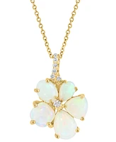 Effy Ethiopian Opal & Diamond (1/10 ct. t.w.) Flower Pendant Necklace in 14k Yellow Gold, 17" + 1" extender
