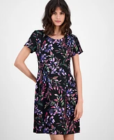 Connected Women's Printed Round-Neck Sheath Dress