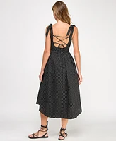 Seni & Cade Juniors' Polka-Dot Shoulder-Tie Midi Dress
