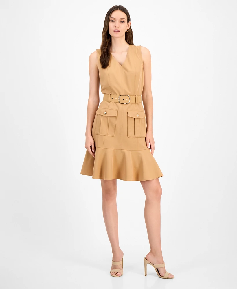 Tahari Asl Women's Belted Sleeveless Fit & Flare Dress